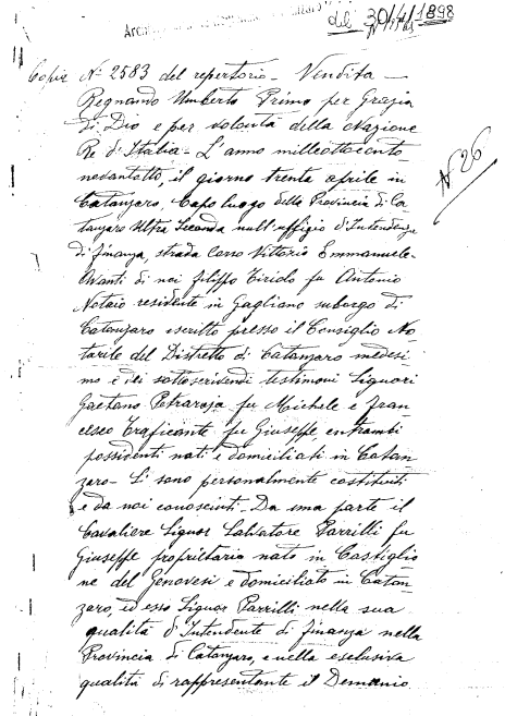 L’Atto di Acquisto del 1898 con il quale i fratelli marchesi De Luca comprano dal Demanio una larga fetta delle terre della Marina di Nocera.
