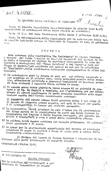 Un documento storico: le “Macchie De Luca” sono date in concessione ai contadini.